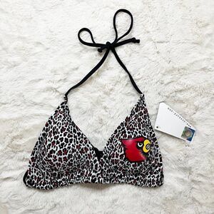 University of Louisville Cardinals Red‎ Black White Cheetah Print Bikini Top NWT